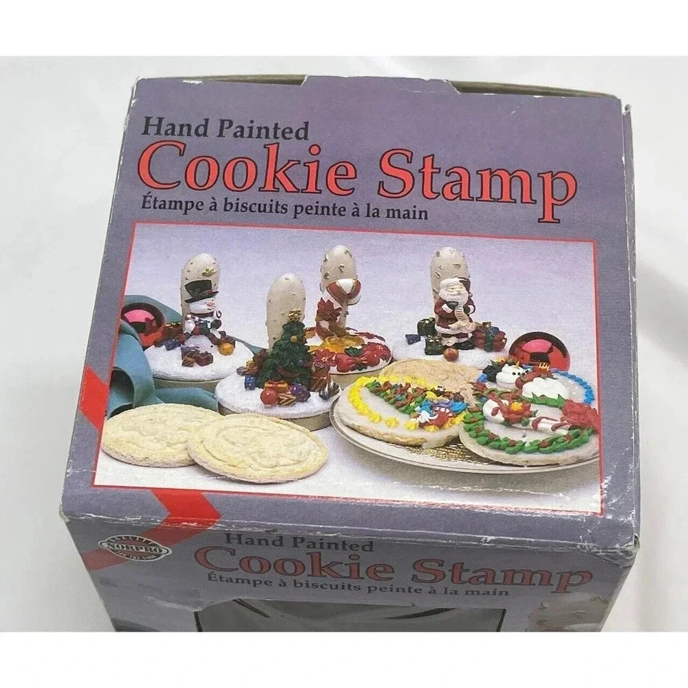 Vintage Norpro Christmas Tree Hand Painted Cookie Stamp 5” In Box